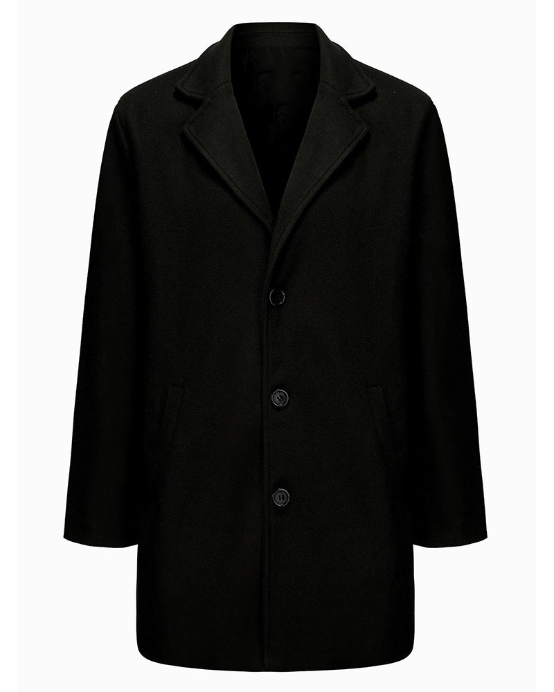 Big & Tall Men's Solid Color Wool Mid-length Trench Coat S-3XL