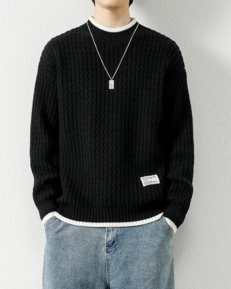 Big & Tall Men's Casual Stitching Long Sleeve Bottoming Sweater M-3XL