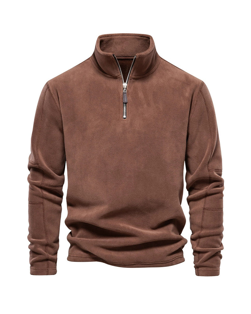 Big & Tall Men's Fleece Stand Collar Half Zipper Long Sleeve Sweater S-2XL