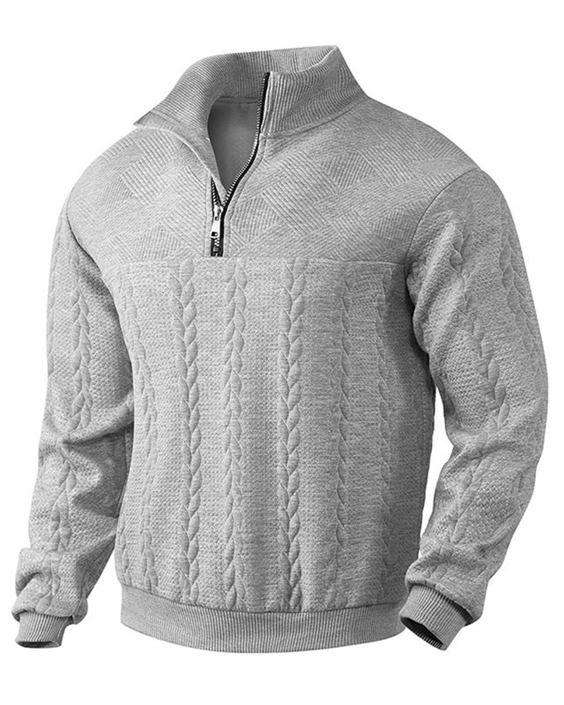 Big & Tall Men's Stand Collar Zipper Jacquard Long Sleeve Sweater S-3XL