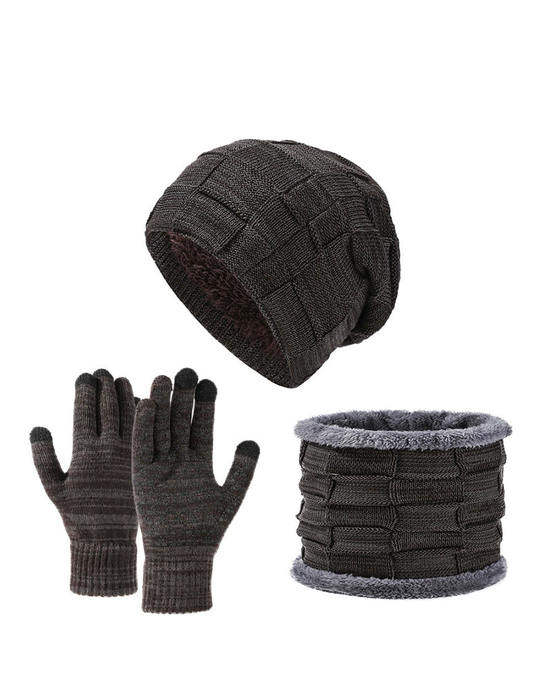 Men's And Women's Autumn And Winter Thick Hat Scarf Gloves Three-piece Set