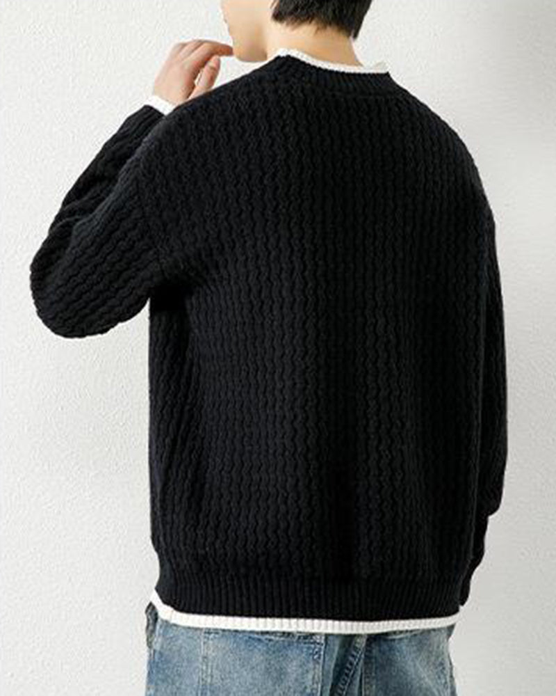 Big & Tall Men's Casual Stitching Long Sleeve Bottoming Sweater M-3XL