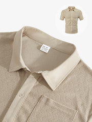 S-3XL Lapel Towel Jacquard Short Sleeve Shirt