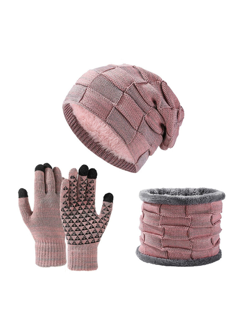 Men's And Women's Autumn And Winter Thick Hat Scarf Gloves Three-piece Set