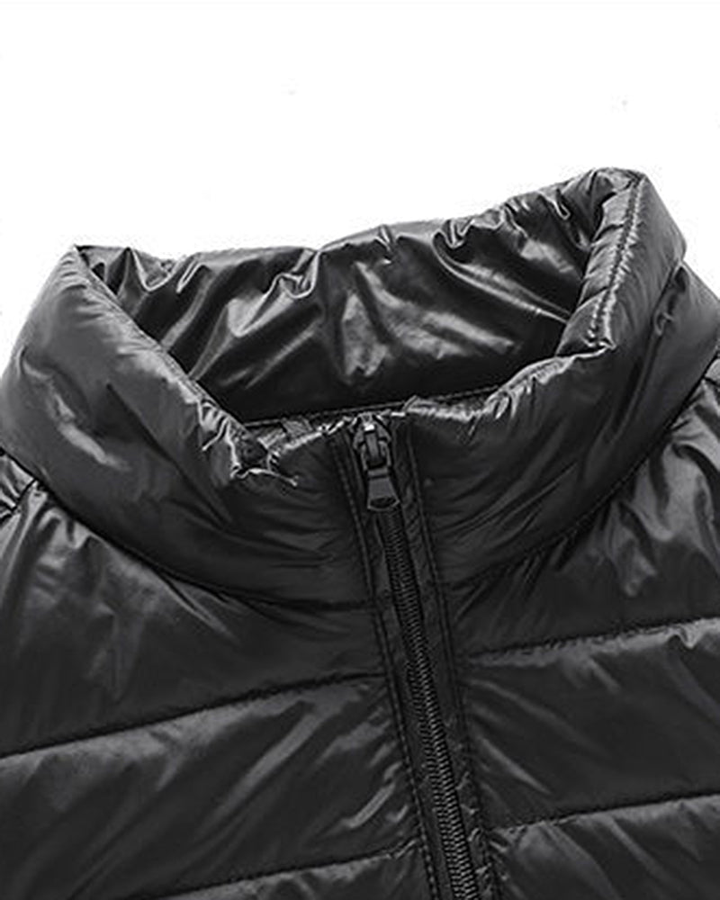 Big & Tall Men's Solid Color Vertical Collar Light Down Cotton-padded Jacket M-6XL