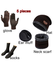 Winter Warm Scarf Gloves Socks Hat 5-piece Set Of Touch Screen For Men And Women
