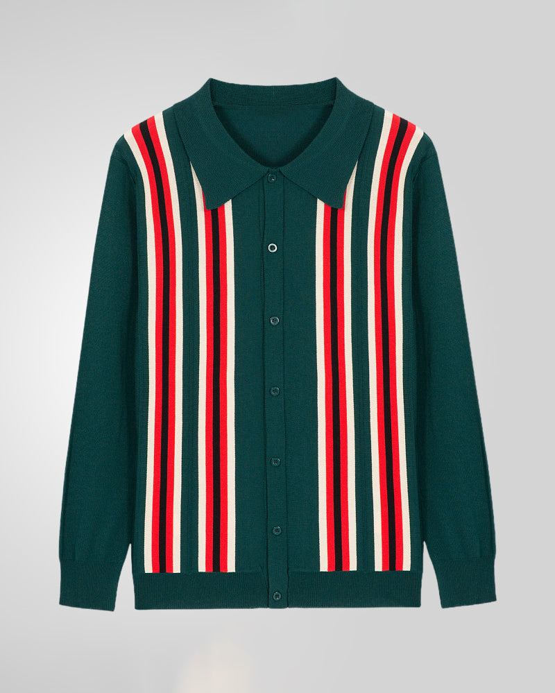 Big & Tall Men's Business Colorblock Striped Long Sleeve Polo Sweater M-3XL