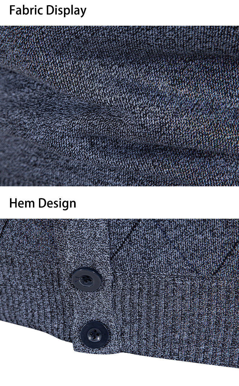 Big & Tall Men's Business Diamond Jacquard Thickened Sweater Cardigan Jacket L-3XL