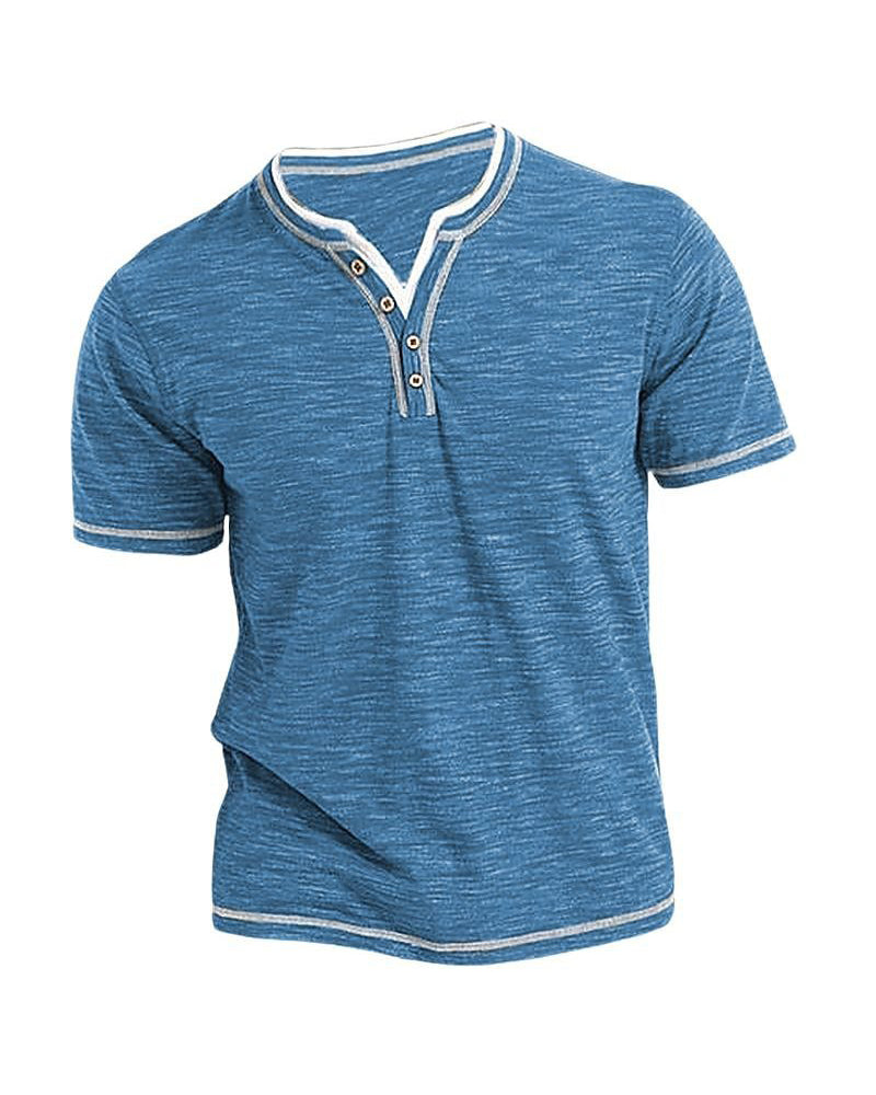 Big & Tall Men's Colored Cotton Small V-neck Stretch Henry Collar Short Sleeve T-shirt S-3XL