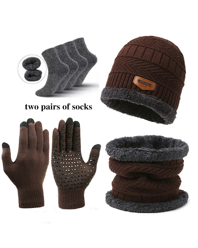 Winter Warm Scarf Gloves Socks Hat 5-piece Set Of Touch Screen For Men And Women