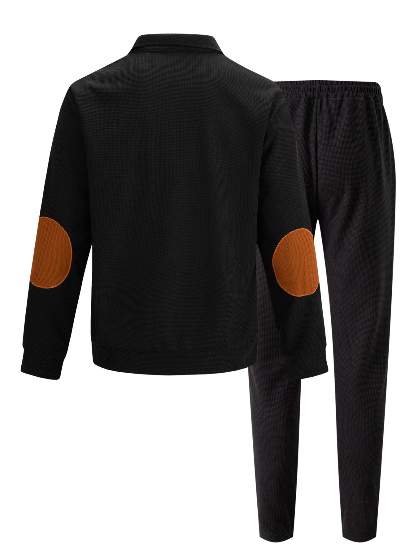 Big & Tall Men's Waffle Half Zipper Stand Collar Long Sleeve Trousers Set S-3XL