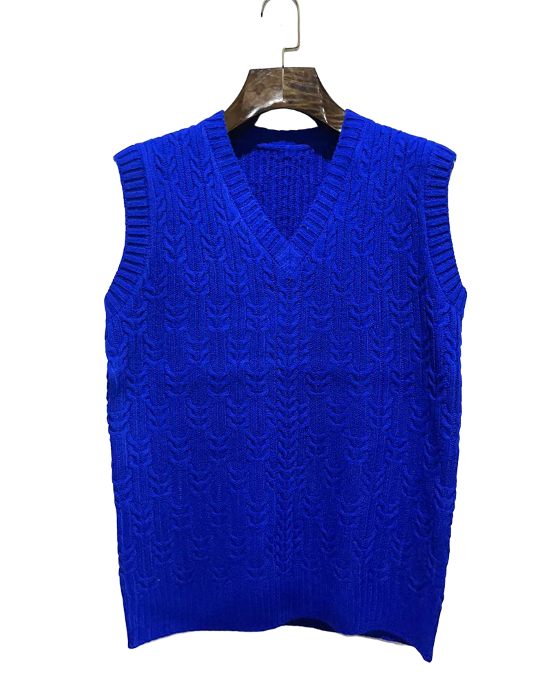 Big & Tall Men's Solid Color Twisted V-neck Knitted Waistcoat S-3XL