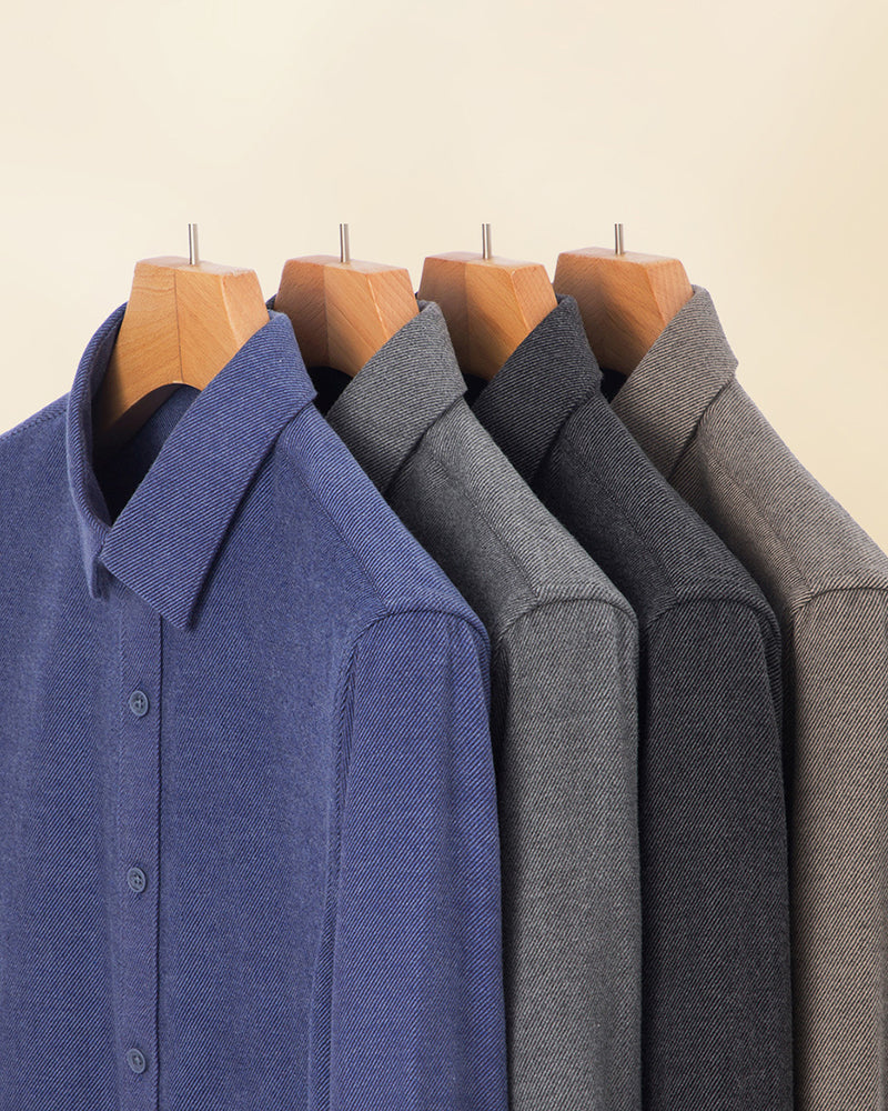 Big & Tall Men's Wool Blend Twill Long Sleeve Shirt Machine Washable Wrinkle Resistant S-4XL