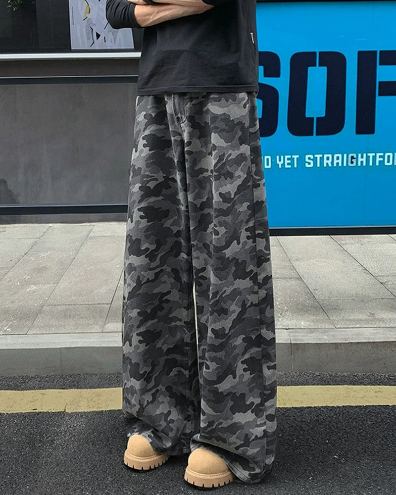 Big & Tall Men's Vintage Camouflage Jeans Loose Pants M-5XL