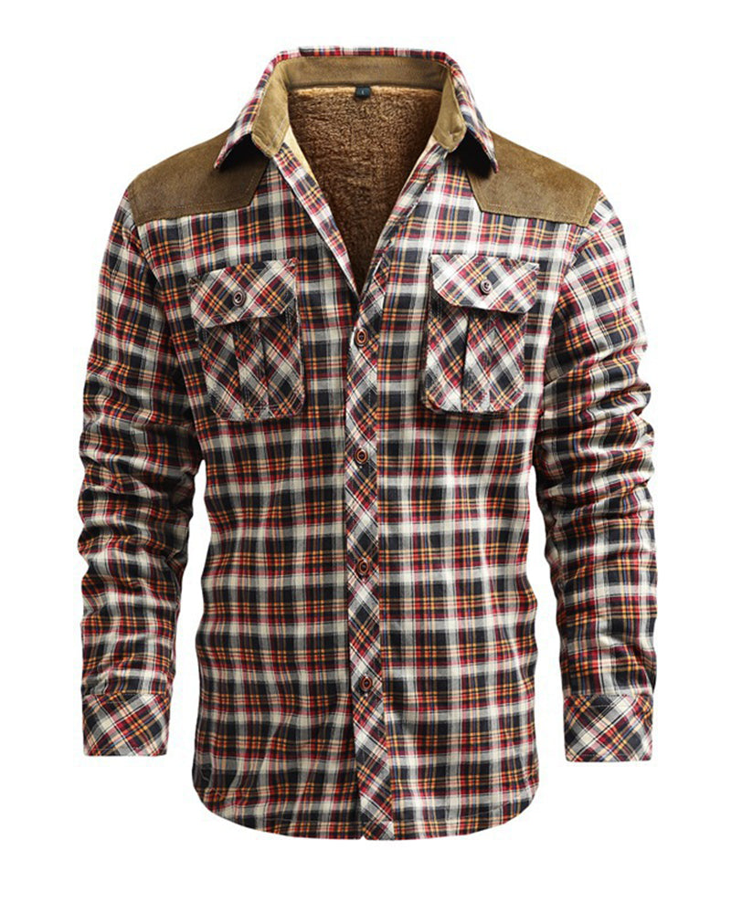 Big & Tall Men's Thickened Plaid Shirt Cotton Jacket M-4XL