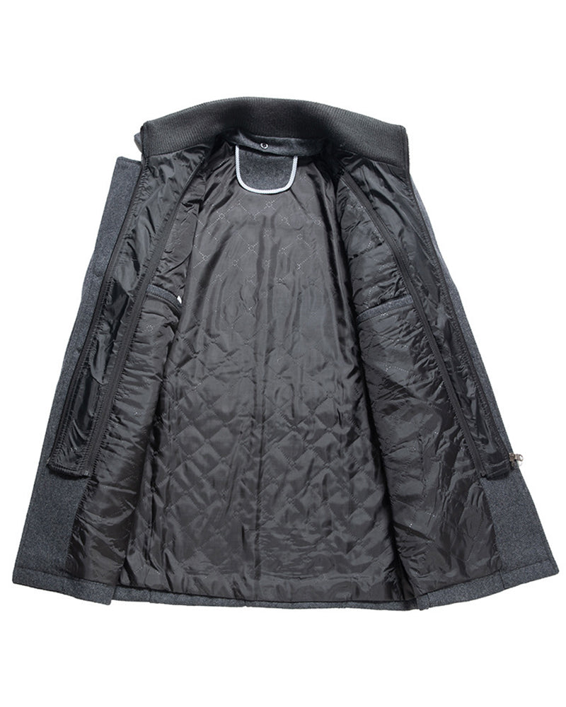 Big & Tall Men's Business Non-ironing Double Collar Tweed Plus Cotton Wool Coat M-4XL