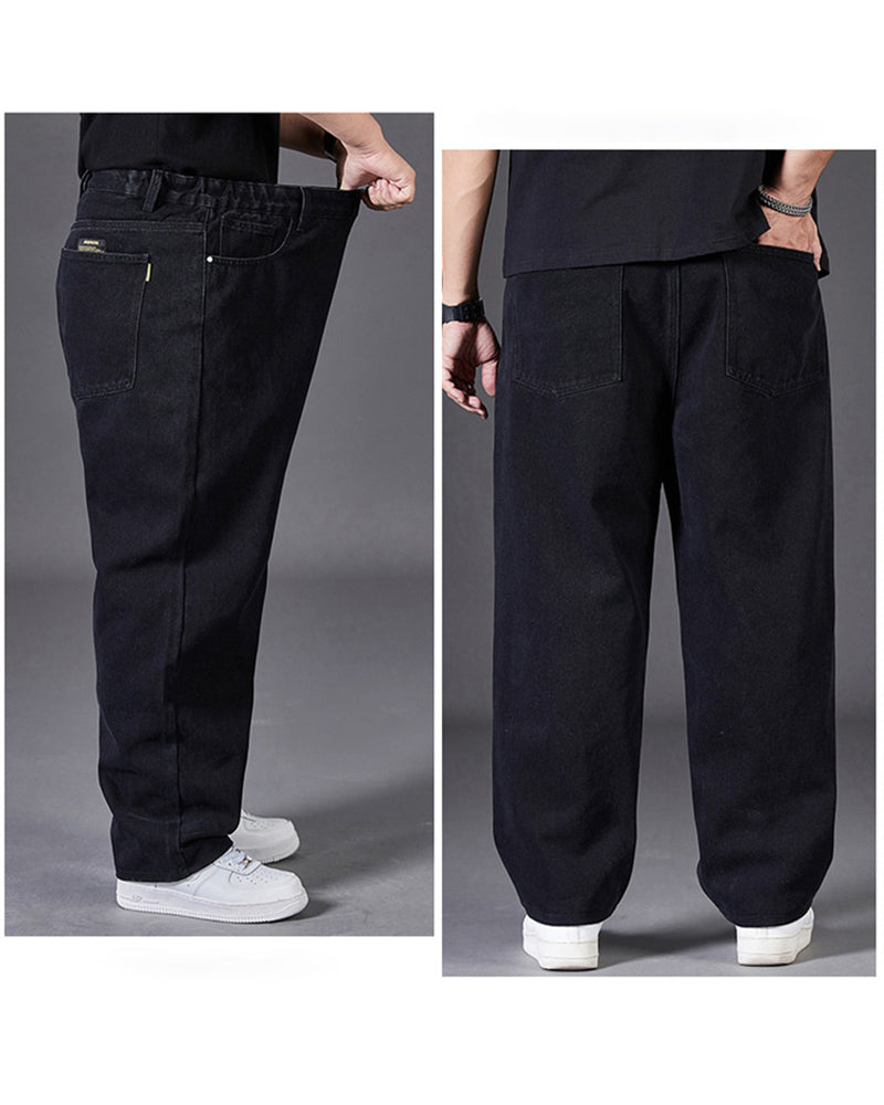 Big & Tall Men's Classic Solid Color Loose Straight Jeans Elastic Waist Trousers 29-48