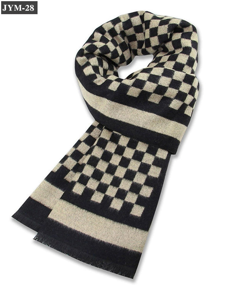 Wool Blend Plaid Scarf Men's Winter Warm Plaid Scarf