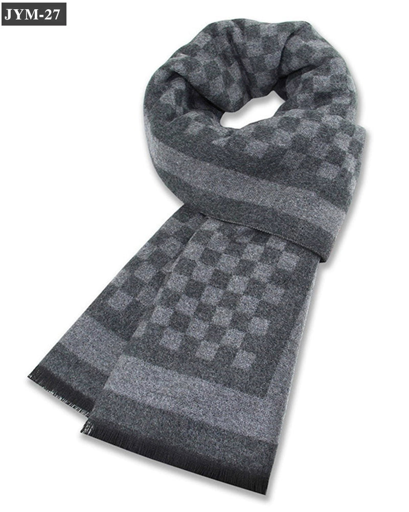 Wool Blend Plaid Scarf Men's Winter Warm Plaid Scarf