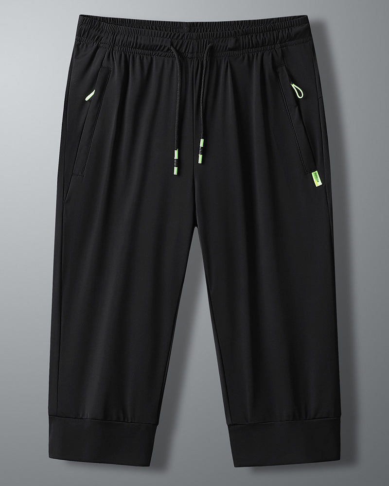 Men's Ice Silk Pants Capri Pants Sports Shorts Summer Stretch Air Conditioning Pants Breathable Loose Trendy All-match Large Size Pants