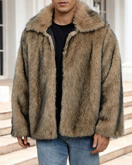 Big & Tall Men's Lapel Short Faux Fur Jacket S-3XL
