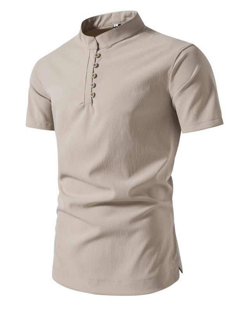 Retro Casual Short-sleeved Shirt Chinese Style Men's Solid Color Wide Loose Collar Lining