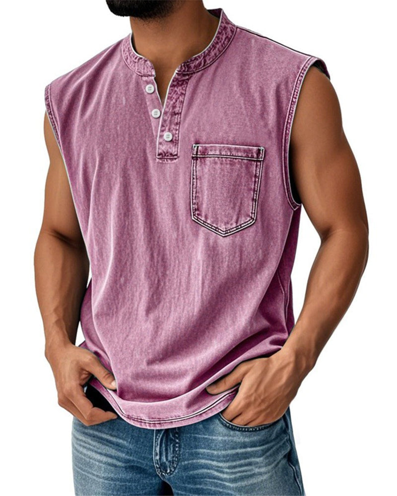 Large-size Men's Explosive Three-button Sleeveless T-shirt Washable Casual Fashionable Vest