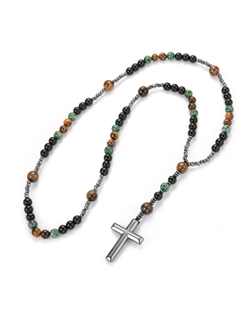Vintage Natural Stone Long Cross Necklace
