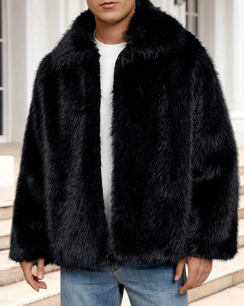 Big & Tall Men's Lapel Short Faux Fur Jacket S-3XL