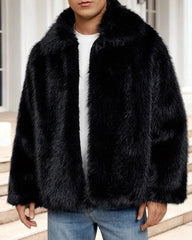 Big & Tall Men's Lapel Short Faux Fur Jacket S-3XL