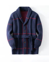 Big & Tall Men's Retro Mid-length Classic Striped Jacquard Cardigan Sweater Coat M-3XL