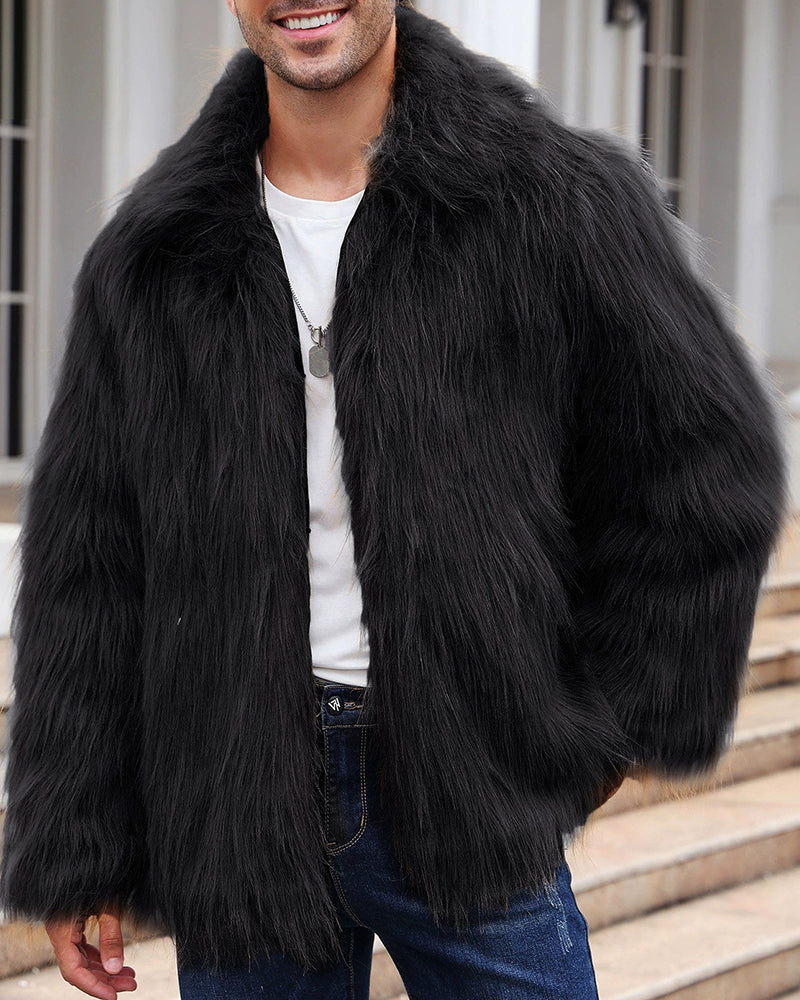 Big & Tall Men's Lapel Short Faux Fur Jacket S-3XL