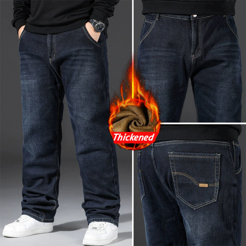 Big & Tall Men's Autumn And Winter Thick Loose Stretch Straight Jeans 28-50