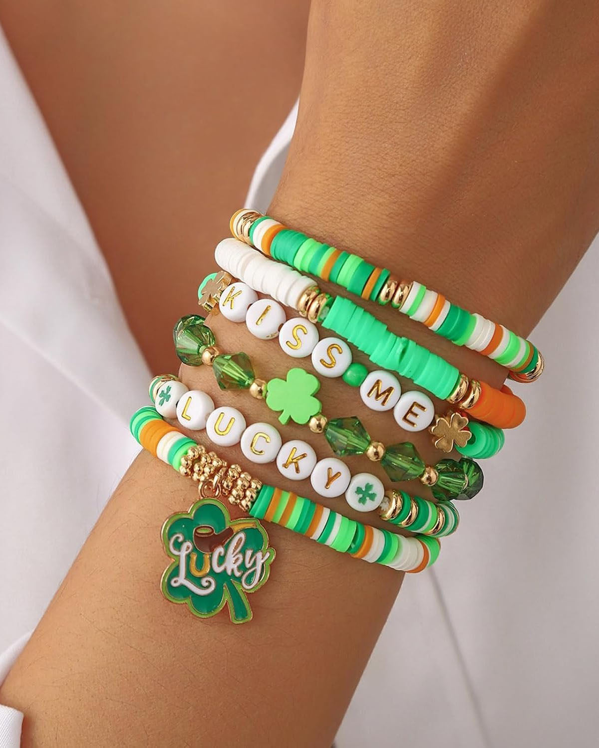 St. Patrick's Day Irish Festival LUCKY Green Soft Pottery Bracelet