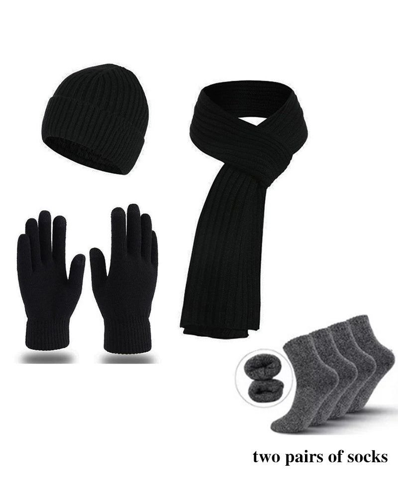 Winter Warm Scarf Gloves Socks Hat 5-piece Set Of Touch Screen For Men And Women