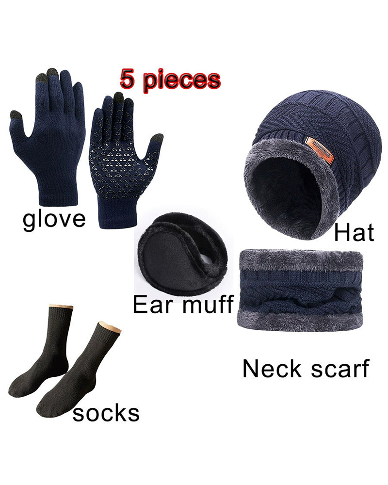 Winter Warm Scarf Gloves Socks Hat 5-piece Set Of Touch Screen For Men And Women