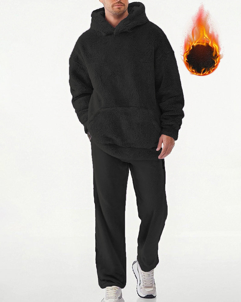 Big & Tall Men's Coral Fleece Hooded Sweater Pants Suit S-2XL