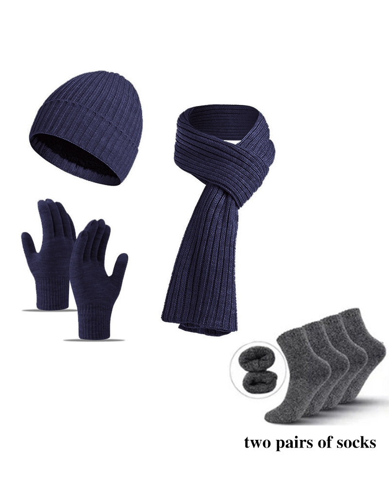 Winter Warm Scarf Gloves Socks Hat 5-piece Set Of Touch Screen For Men And Women