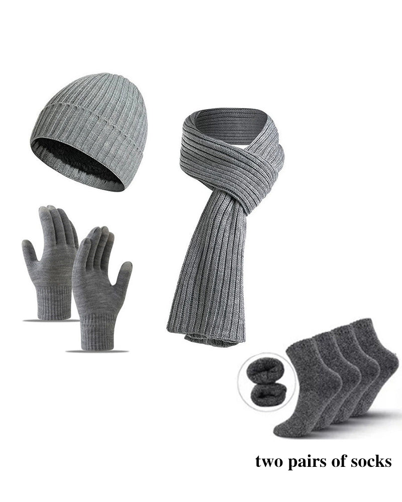 Winter Warm Scarf Gloves Socks Hat 5-piece Set Of Touch Screen For Men And Women