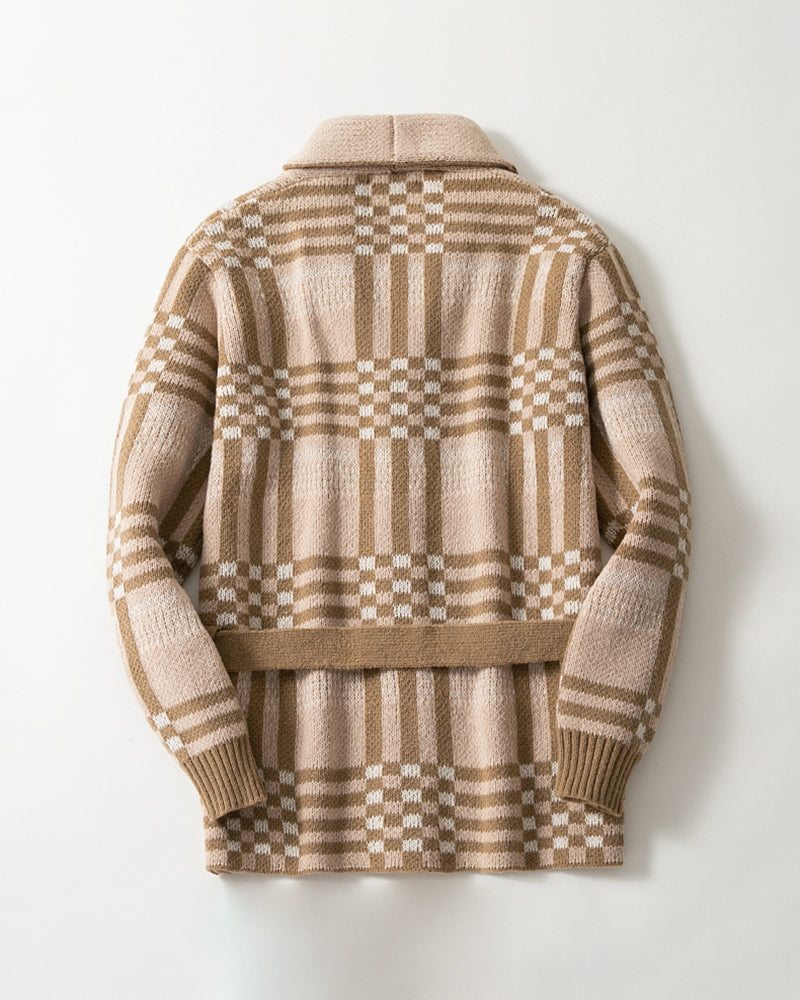 Big & Tall Men's Retro Mid-length Classic Plaid Jacquard Cardigan Sweater Coat M-3XL