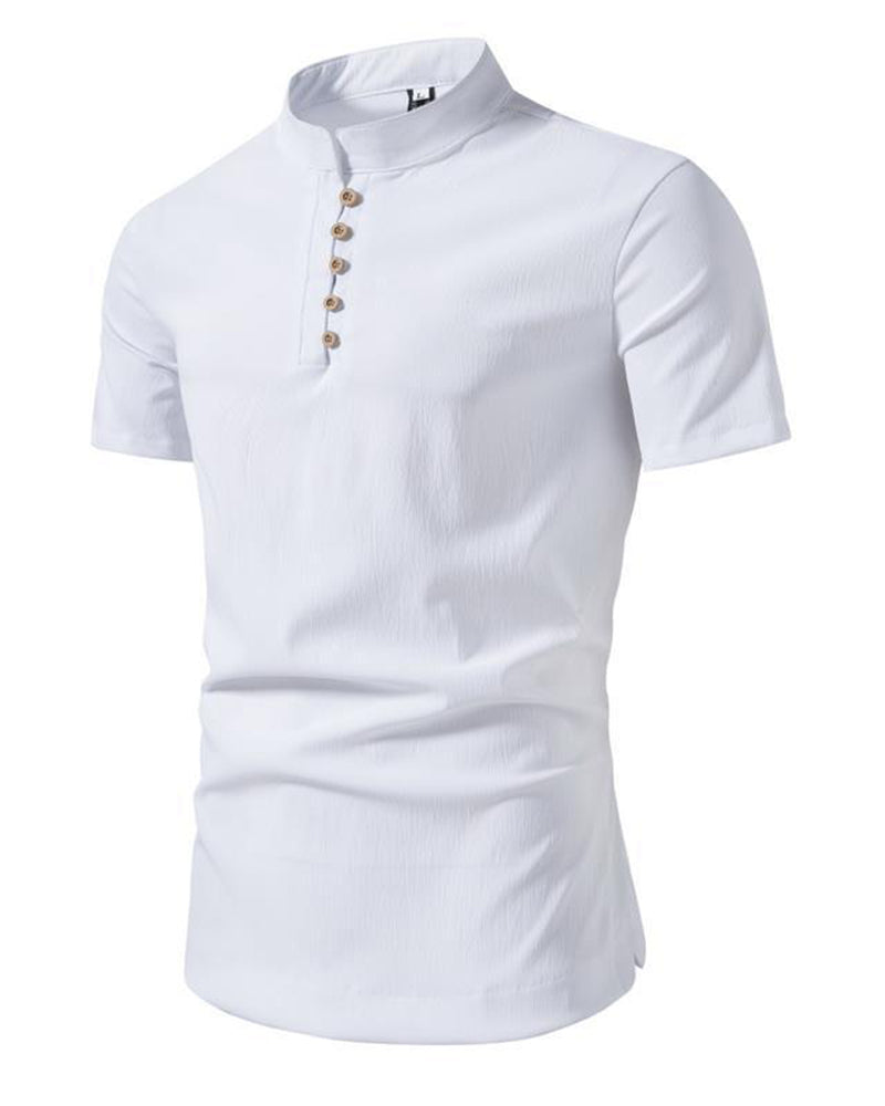 Retro Casual Short-sleeved Shirt Chinese Style Men's Solid Color Wide Loose Collar Lining