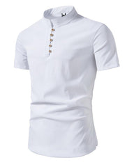 Retro Casual Short-sleeved Shirt Chinese Style Men's Solid Color Wide Loose Collar Lining