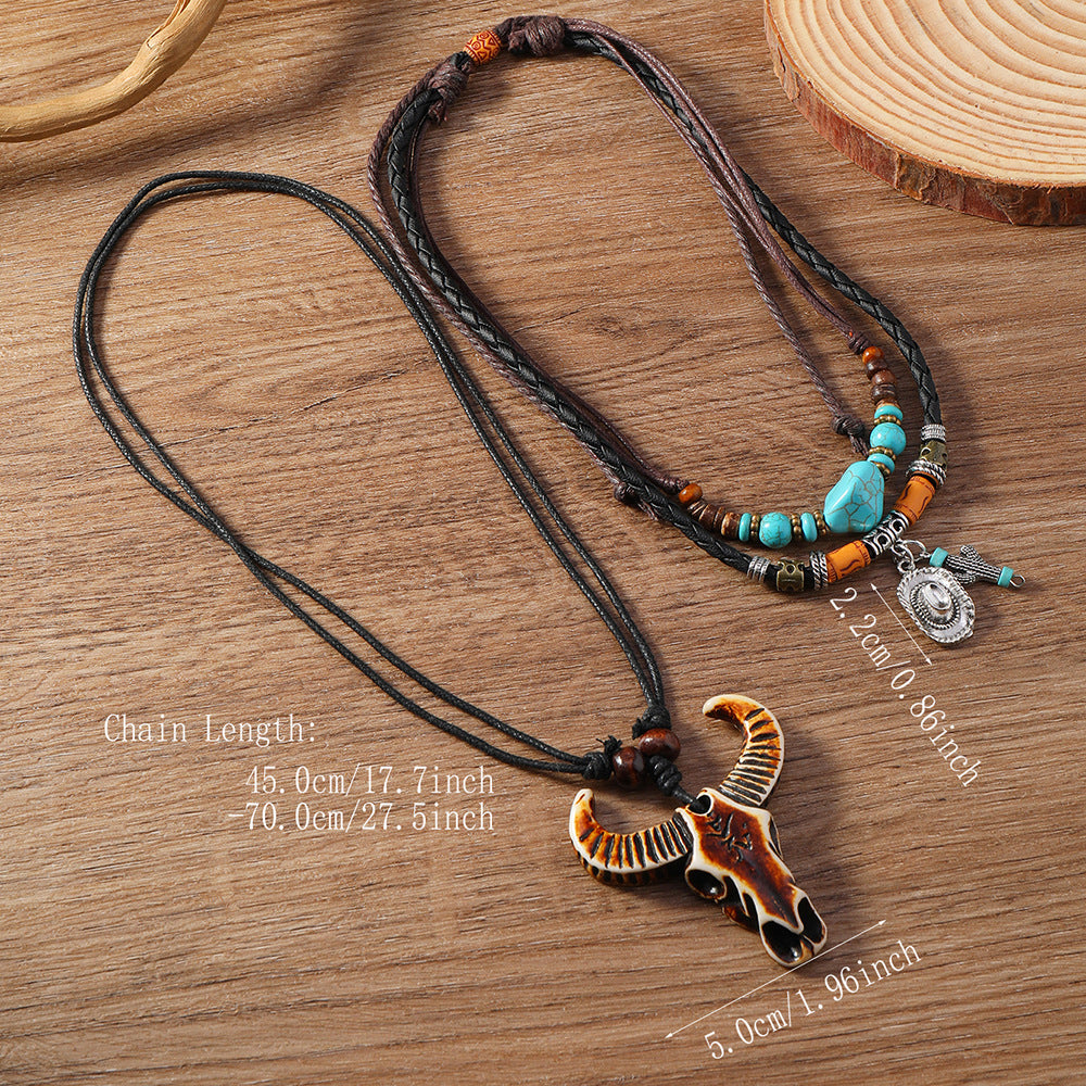 Vintage Braided Rope Beaded Multilayer Necklace Men's And Women's Accessories