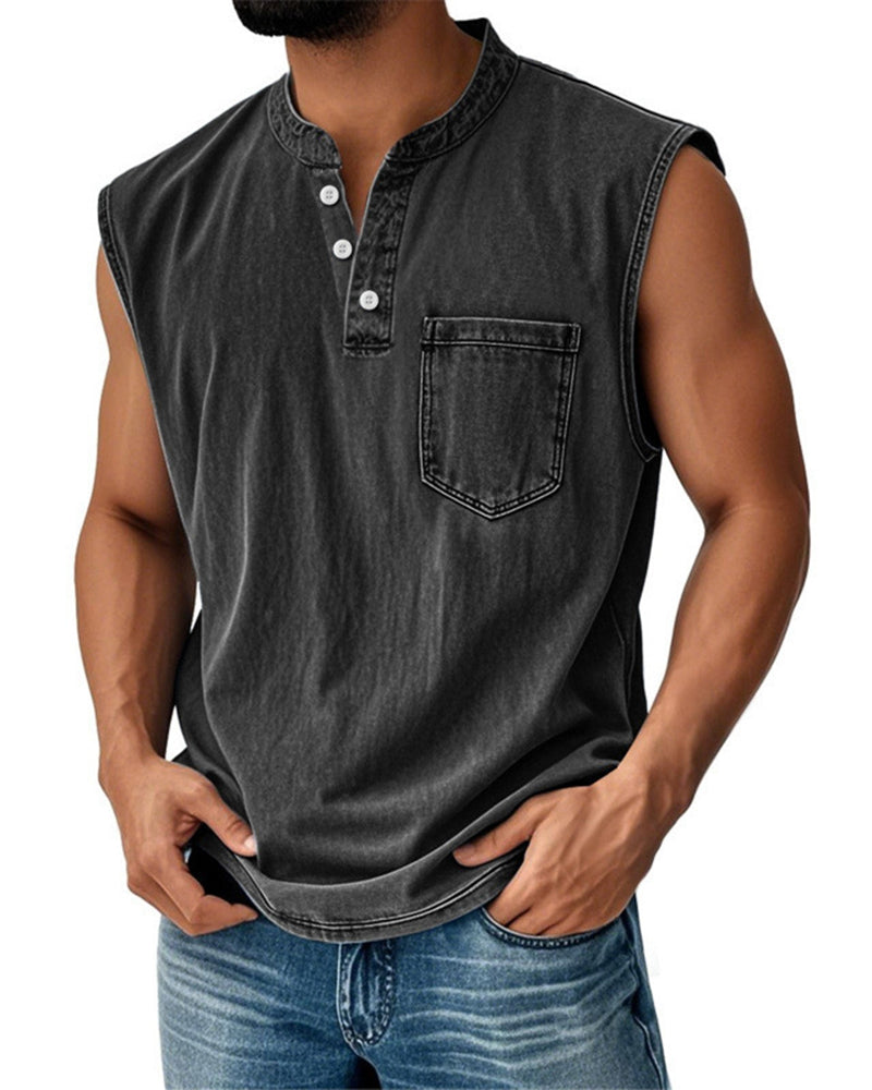 Large-size Men's Explosive Three-button Sleeveless T-shirt Washable Casual Fashionable Vest