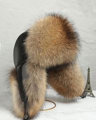 Faux Leather Adjustable Ear-Flap Thickened Warm Hat - One Size Fits All