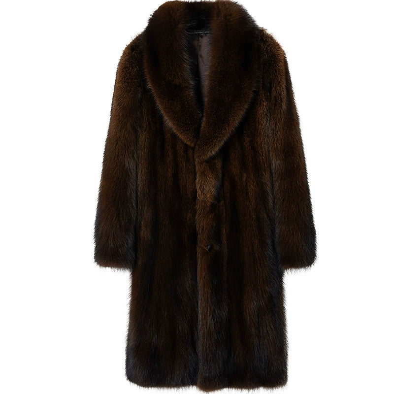 Big & Tall Men's Casual Business Mink Faux Fur Long Coat M-5XL