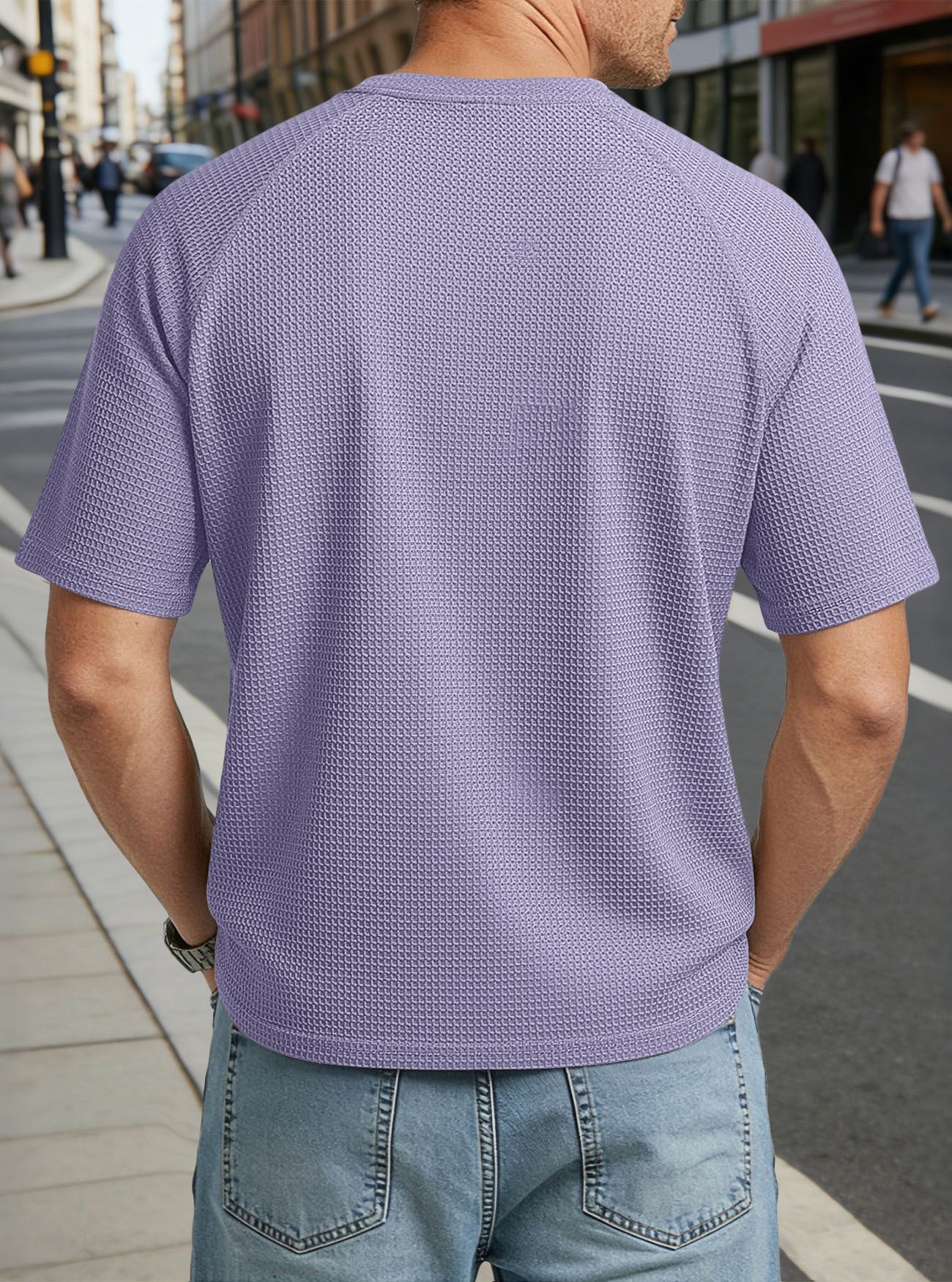 S-3XL Waffled Knit Short Sleeve V-Neck Tee