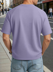 S-3XL Waffled Knit Short Sleeve V-Neck Tee