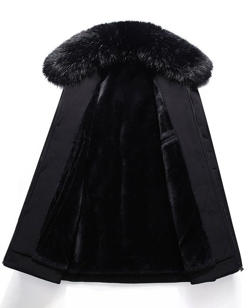 Big & Tall Men's Fur Collar Padded Camel Wool Coat