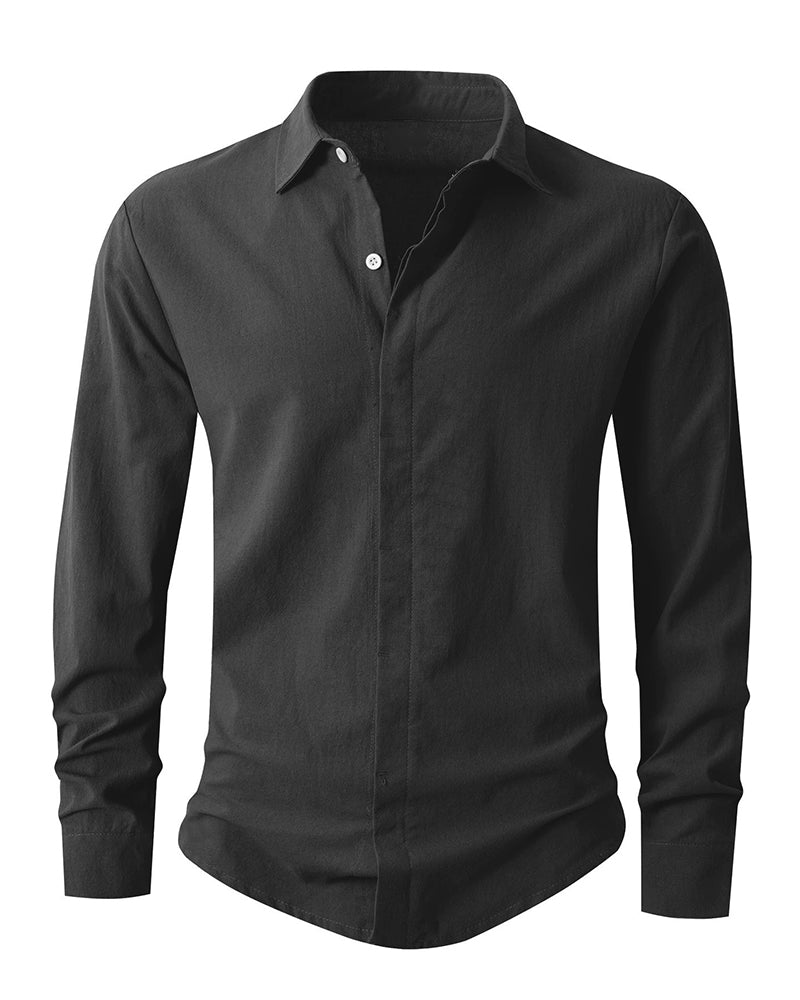 Big & Tall Men's Commuter Collar Solid Color Long Sleeve Shirt S-3XL